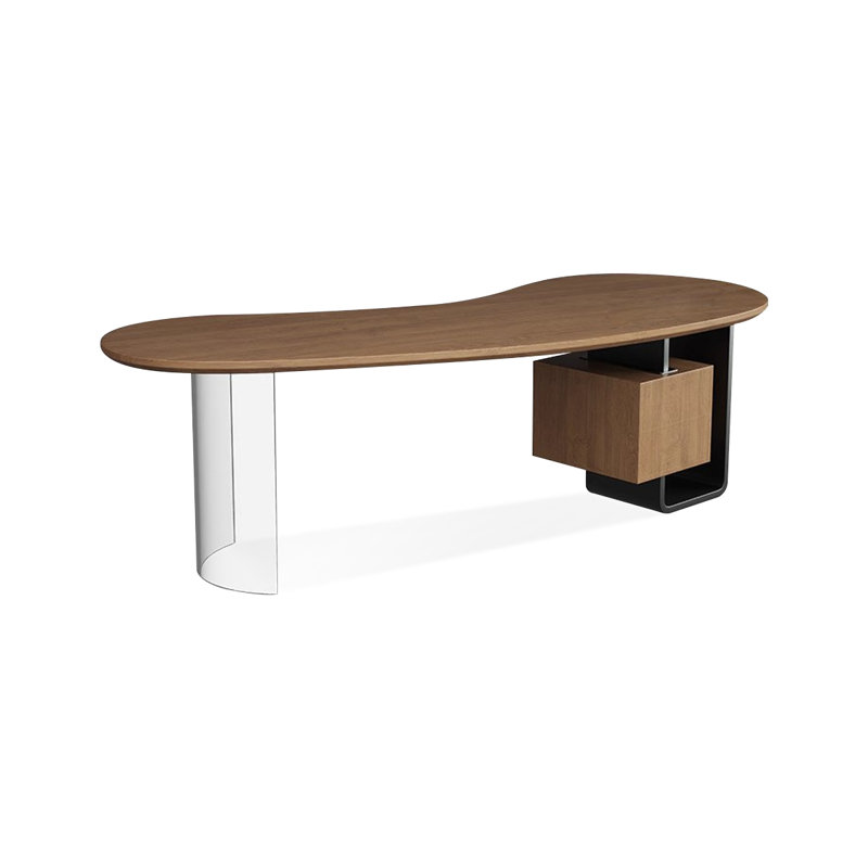 Nut-brown+Black+Clear Curved Solid Wood+Iron+Acrylic desks, 29.53" H x 78.74" W x 30.31" D