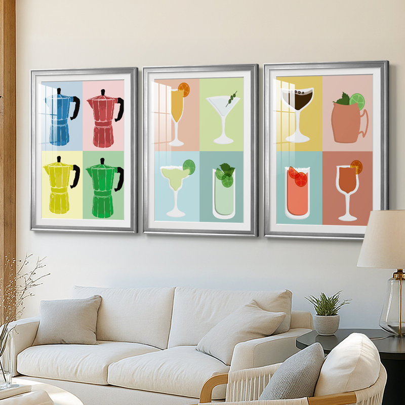 Moka Pot Colorblock - Impression sur mesure encadrée de qualité supérieure - 3 pièces, H 21 po x l 30 po