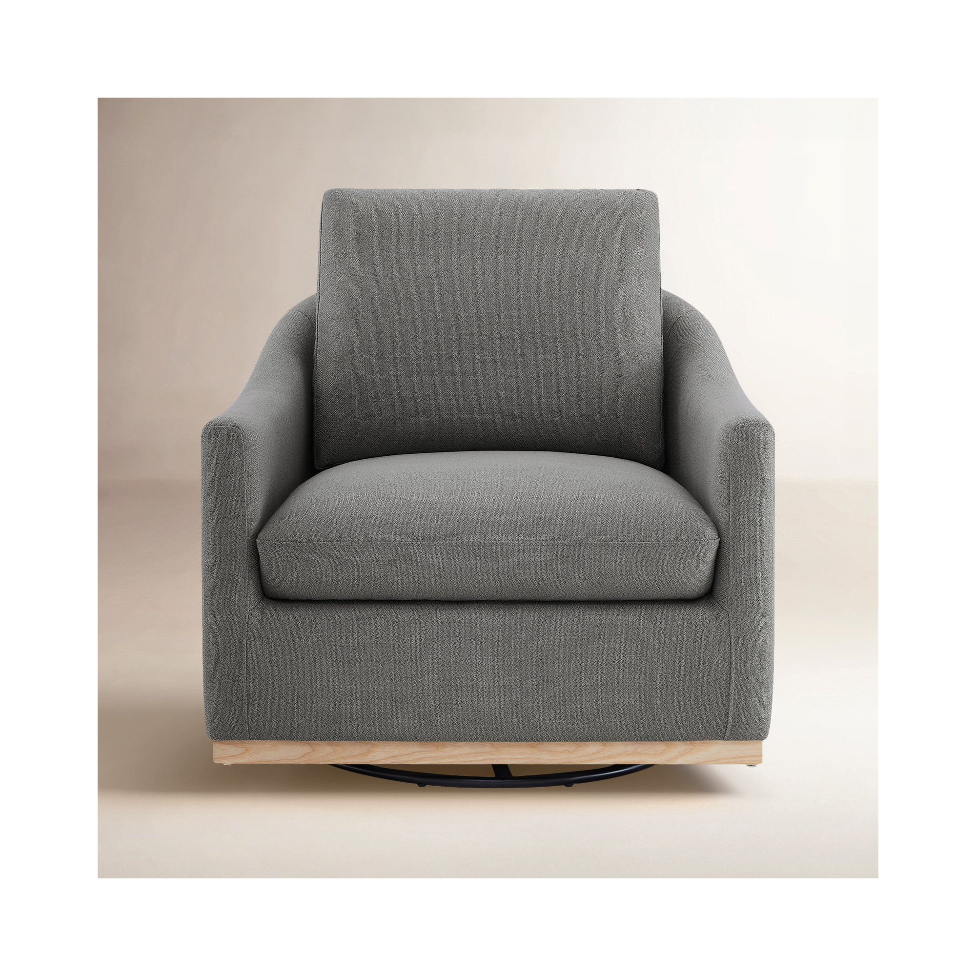 Deary Upholstered Swivel Barrel Chair, Effie Flint Performance Linen
