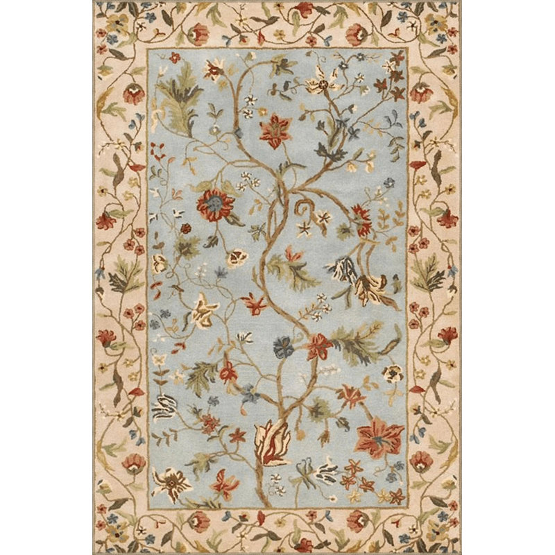 Light Blue Themed Ivy And Flower Patterned Vintage Decorative Carpet, Runner 2'6" x 9'11"