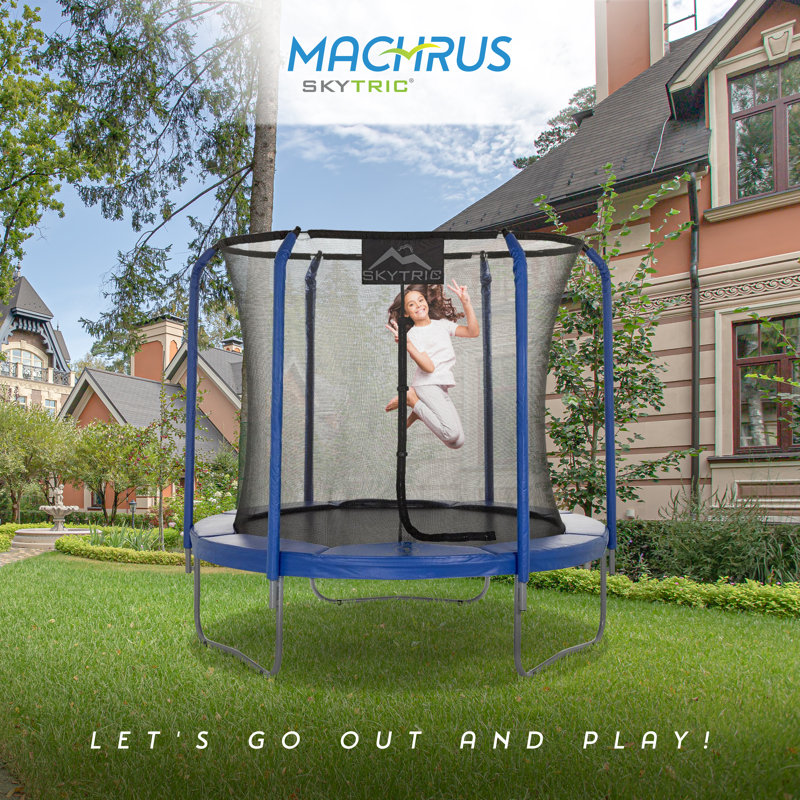 Machrus Skytric 8 FT Round Trampoline Set with Premium Top-Ring Flex Frame Safety Enclosure System
