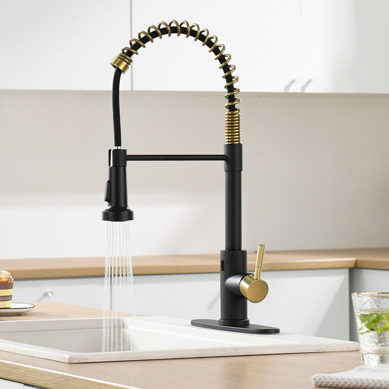 Robinet de cuisine sans contact, robinet de cuisine intelligent automatique mains libres, Noir et or