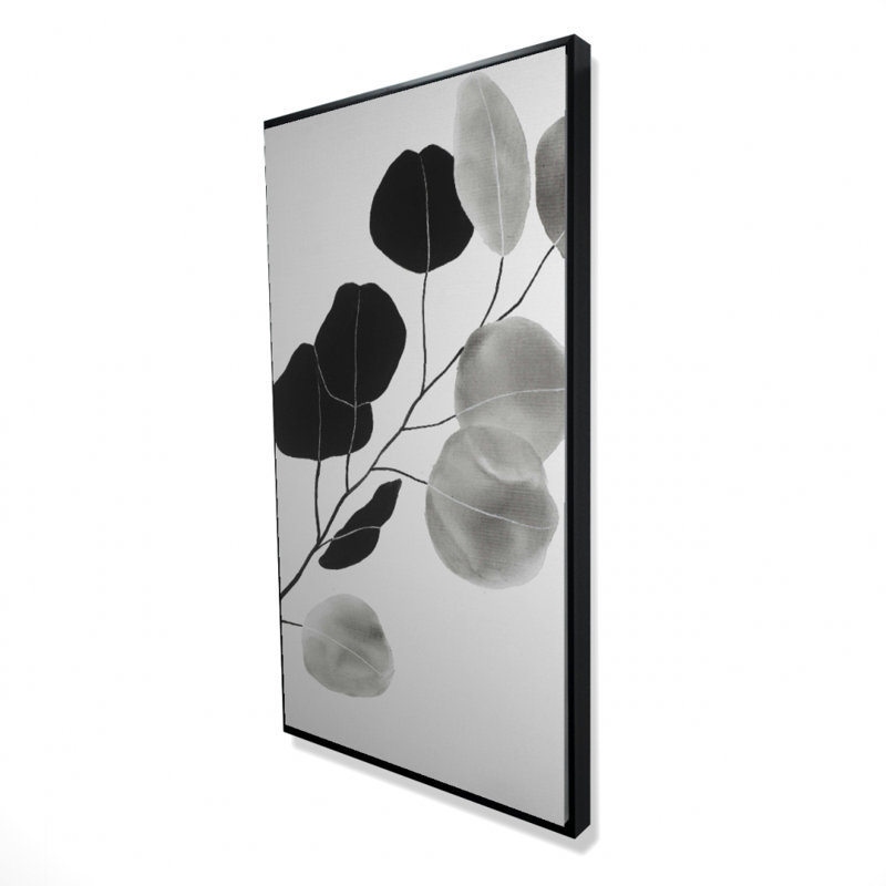 Grayscale Branch With Round Shape Leaves Print On Canvas, H 48 po x l 24 po