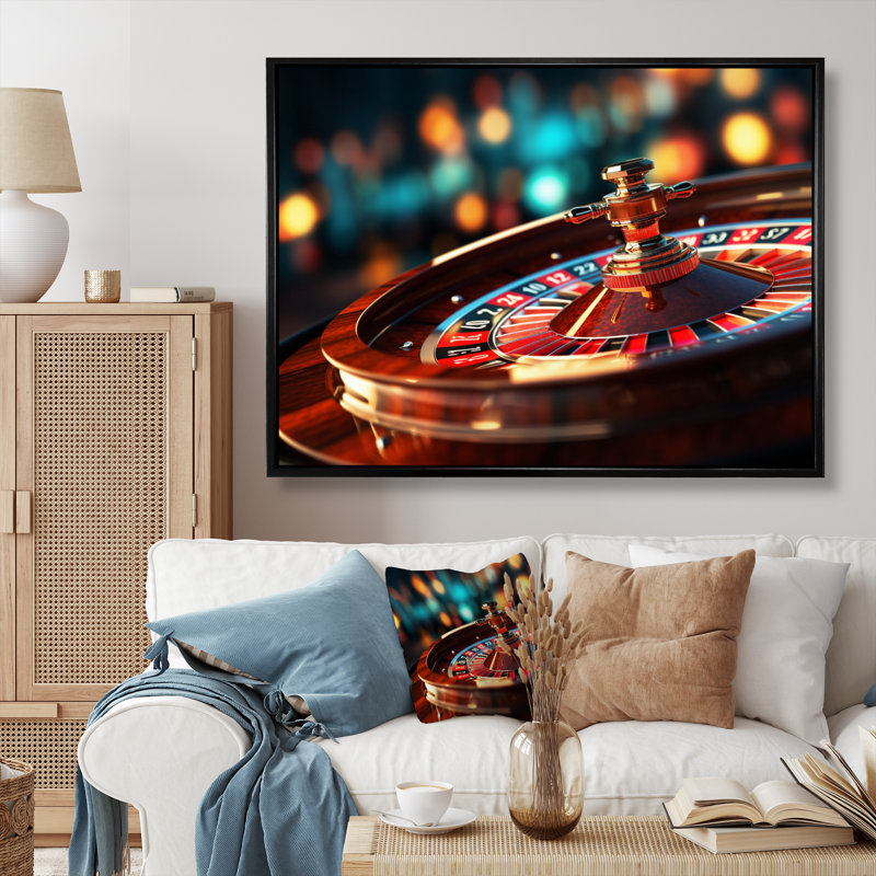 «Casino Royale Roulette III - Art mural sur toile, jeux de casino, Cadre flottant noir, H 24 po x l 32 po x P 1 po