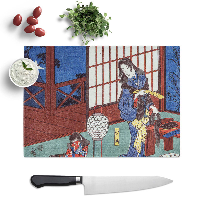 Tempered Glass Noshosho Cutting Her Hair by Utagawa Hiroshige Chopping Board, 39 cm x 28.5 cm