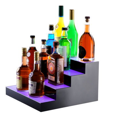 Step Liquor Display Bar Shelf With Led Lights And Rf & Control, 60 Lamp Beads Per Meter, 7 Static Colors, 22 Dynamic Multiple Diy Modes, Music 1 4h Timing, Translucent Acrylic, Black/white,