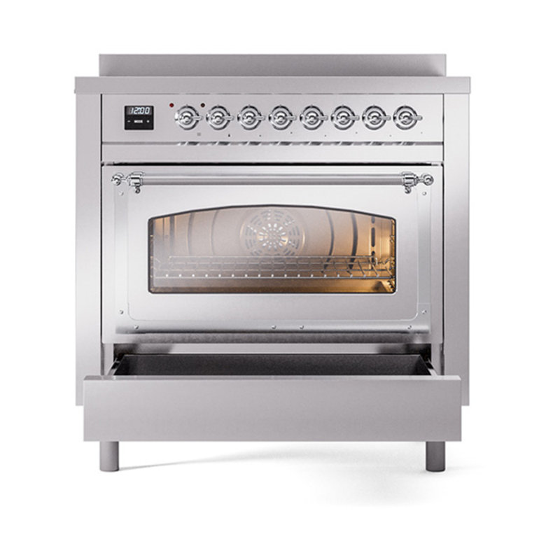 ILVE Nostalgie II Noblesse 36 in Induction Range, Stainless Steel/Chrome