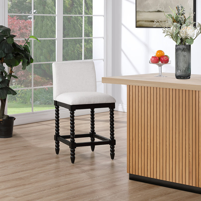 Tabouret de comptoir Carollyn, Polyester crème, Noir