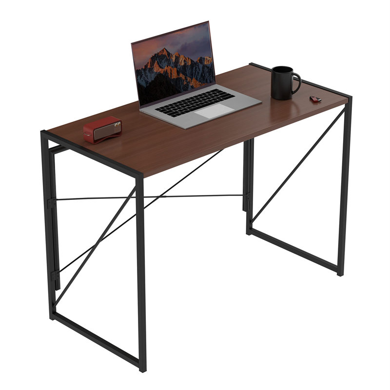 Folding Desk Laptop Computer Table and Metal Frame - No Assembly 39", Espresso/Black