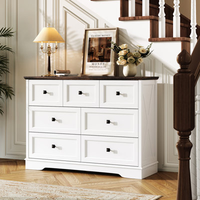 Farmhouse 7 Drawer Bedroom Dresser, Wood Tall Chest of Drawers, Closet Storage for Bedroom by August Grove