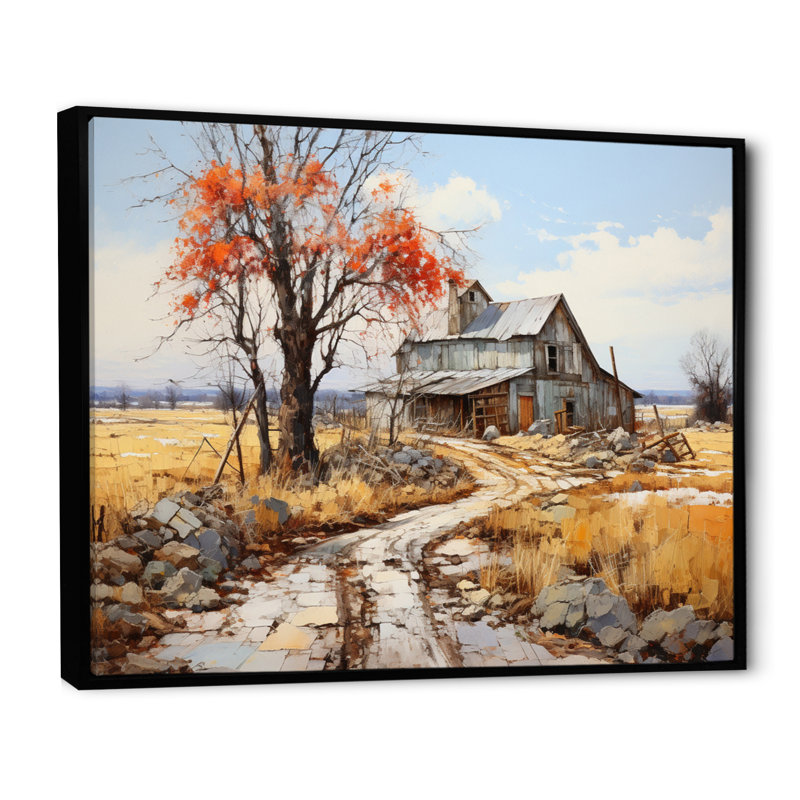 " Countryside Rustic Barn Patchwork II ", Black Floater Framed, 16" H x 32" W x 1" D