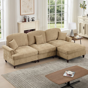 Canapé modulaire en chenille à trois places avec repose-pieds amovible à 3 places en chenille modulaire à trois places et volants amovibles