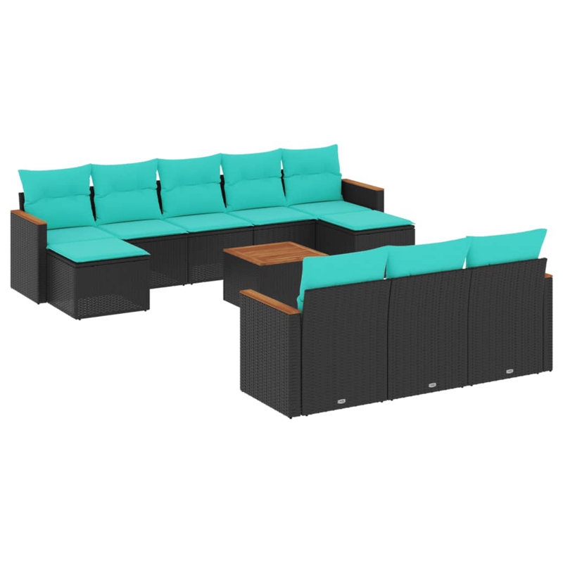  Ensemble de canapé de patio 11 pièces avec coussins en rotin de polyester noir