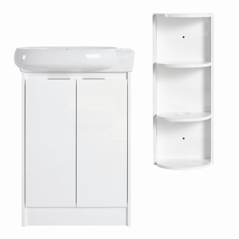 Meuble-lavabo avec lavabo et support de rangement pour petite salle de bain, Blanc lustré