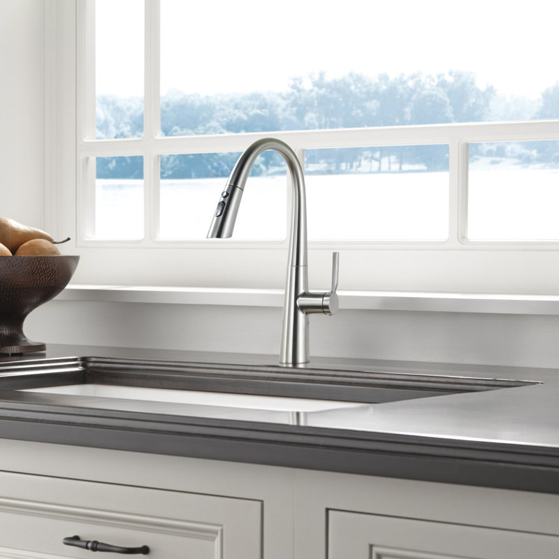 3 Spray Patterns Single Handle Pull Down Sprayer Kitchen Faucet, Brushed Nickel