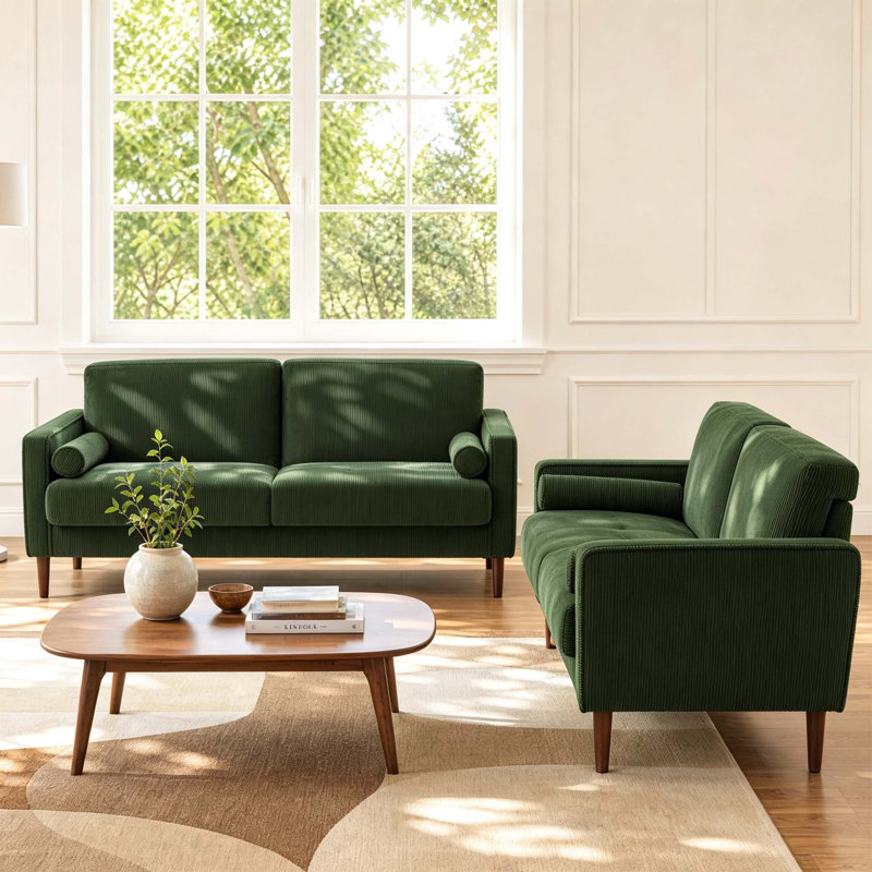 Carmelinda 62.6'' Corduroy Sofa, Green Corduroy