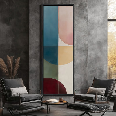 Geometric Color Block Modern Shapes Art - Large Framed Canvas Master Bedroom Wall Art Print