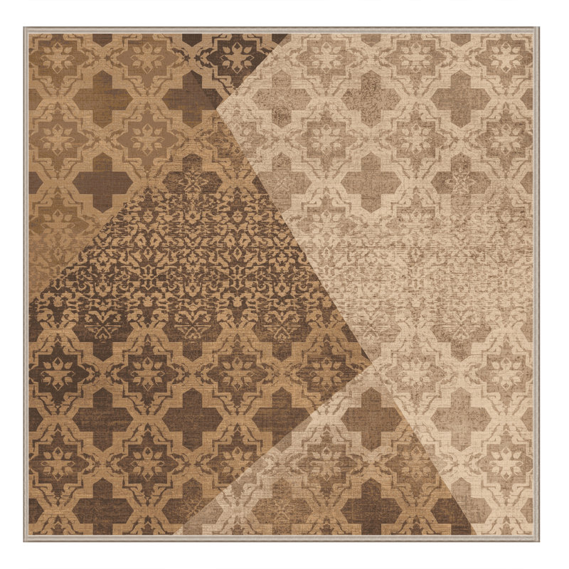Soft Plush Havertown Global Inspired Moroccan Area Rug in Brown – Beige Binding, 6' Square