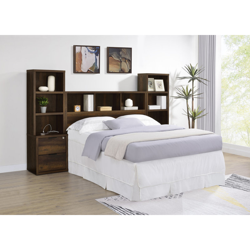 Geary Mango 49-Inch Queen Bookcase Headboard, Queen, Dark Oak
