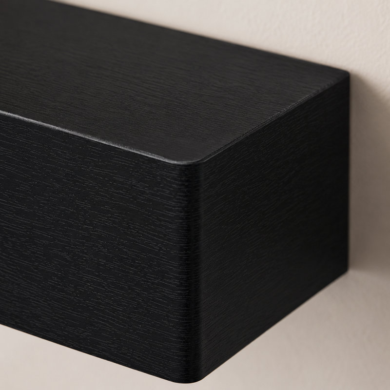 Thicker Black Floating Shelf with Invisible Brackets, Deeper Surface, Wall Storage