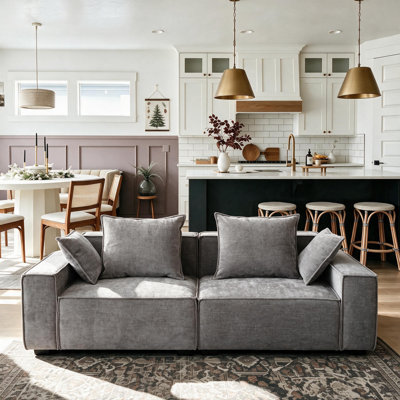 Makassar 89.37' Sofa with Square Armrests