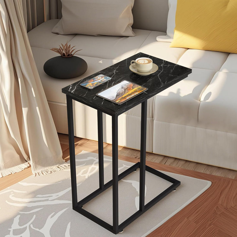 Camillie 24'' Tall C Table End Table, Marble Black Top/Marble Black Base