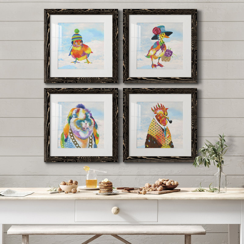 «Groovy Chick and Sky», ensemble de 4 peintures sur toile encadrées, H 17 po x l 34 po x P 1,5 po, Cadre noir