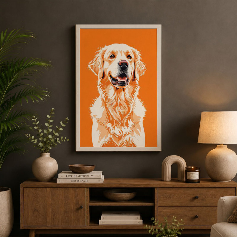 Golden Retriever Portrait Modern - Wrapped Canvas, 30x20 - 76.2 x 50.8 cm, Ochre Border