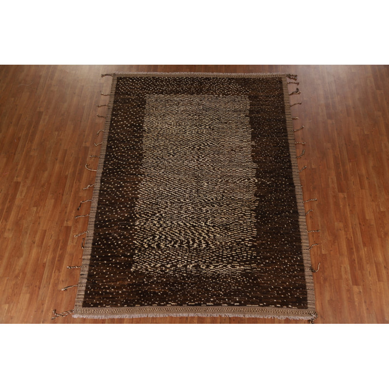 Tapis oriental marocain brun / ivoire fabriqué à la main 7 x 10
