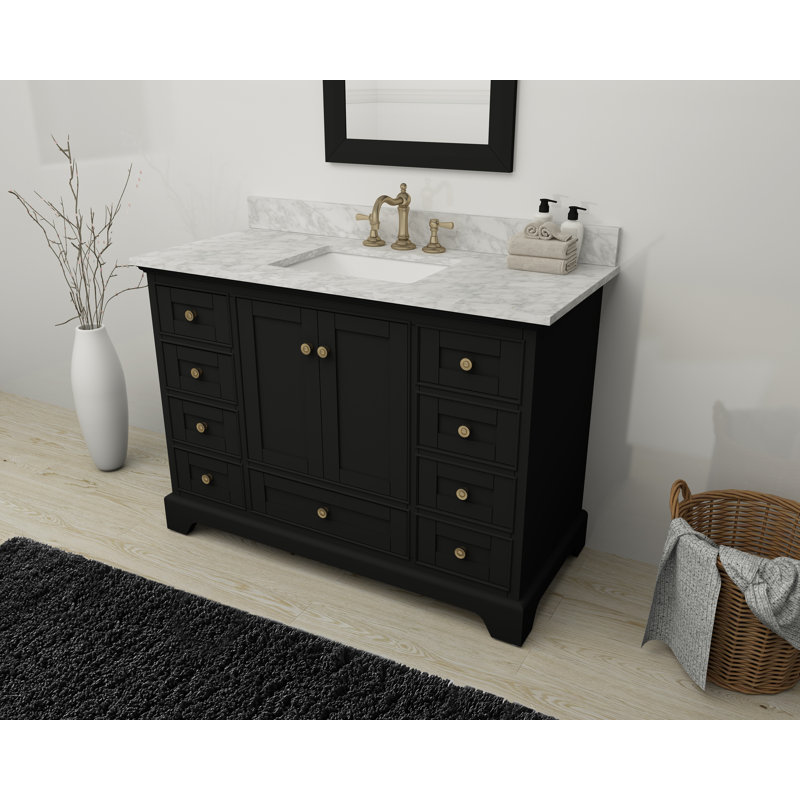 Audrey 48'' W Single Vanity, Carrara White, Brushed Nickel, Sapphire Gray