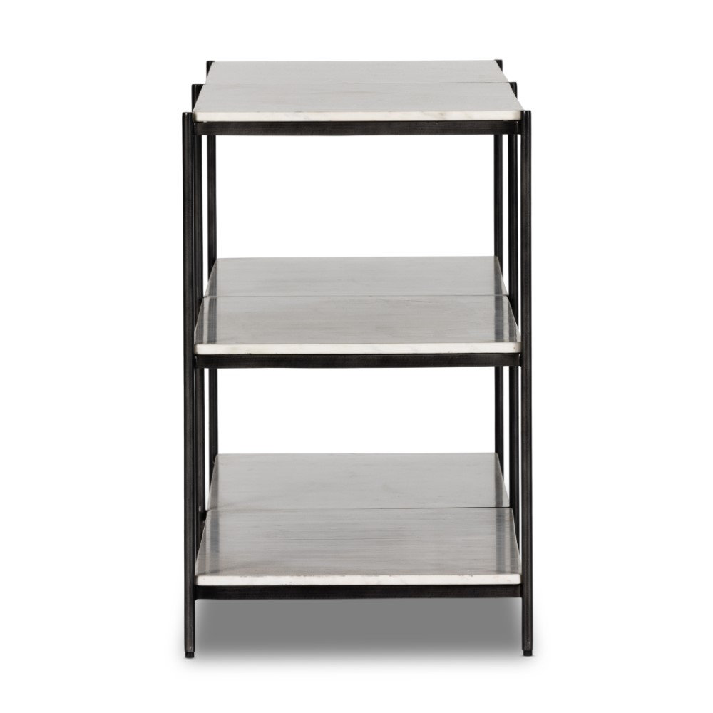 78" Console Table, White/Polished White Marble