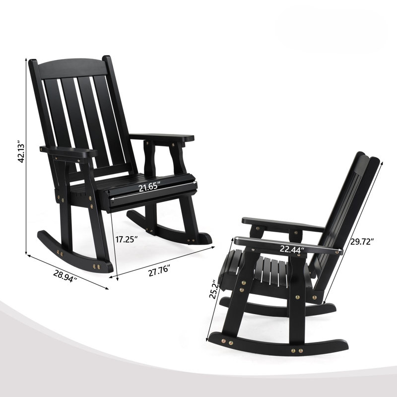 42 po Chaise berçante de patio en bois de sapin, Noir