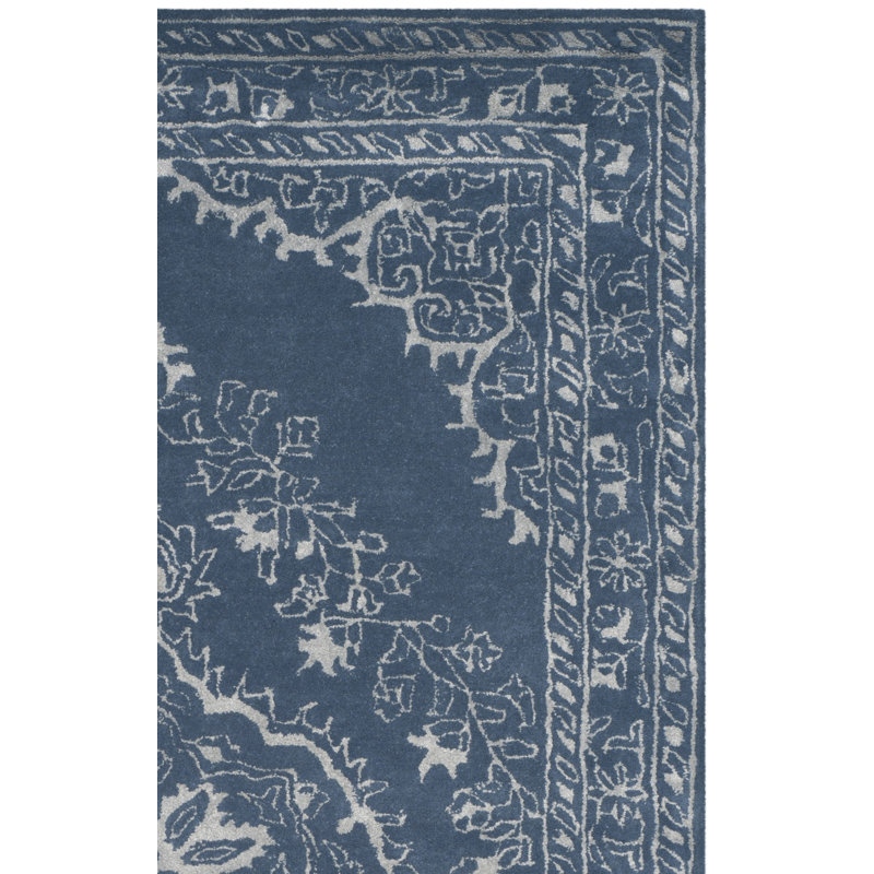 Samaniego Hand Tufted Viscose/Wool Oriental Rug in Blue, Rectangle 3' x 5'