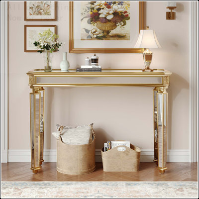 Mirror Console Table with Vintage Wood Carving