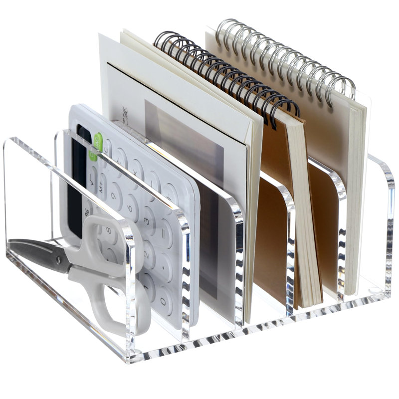 Acrylic Desk File Organizer Holder, 5 Upright Clear Desktop Mails Sorter Document Magazine Storage Organization Letter Folder Racks