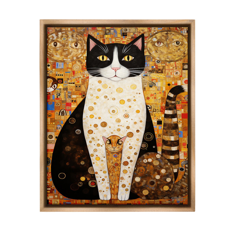 "Mosaic Style Cats Pattern" par RB sur toile, Cadre flottant orme Montalcino, H 31 po x l 25 po