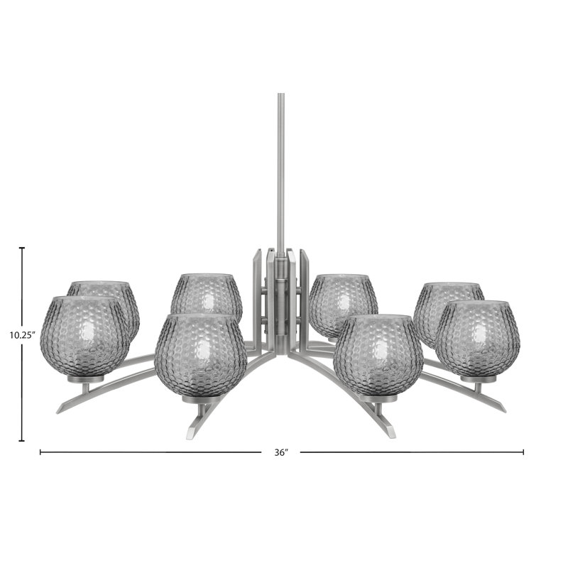 Lustre lumineux avec verre texturé fumé 6 po, H 58,25 po x l 36 po x P 36 po, Graphite, 8