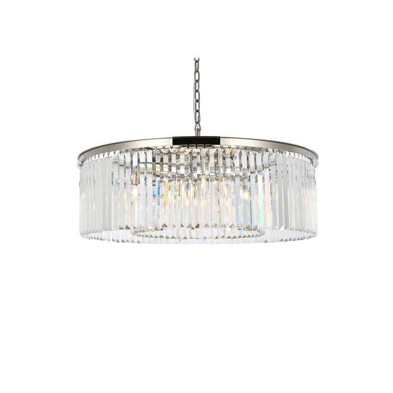 Lustre cylindrique unique à 10 lumières Yazmin, Transparent, Nickel poli