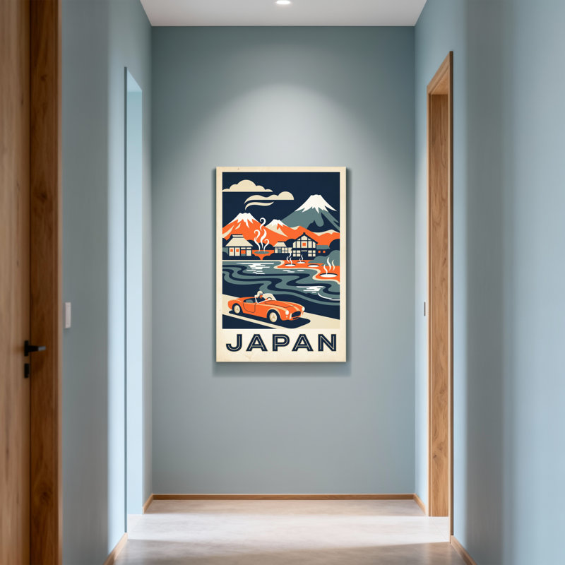 Paysages pittoresques et urbains, Japon, lac, voiture, maison, nuage, ciel, H 24 po x l 16 po