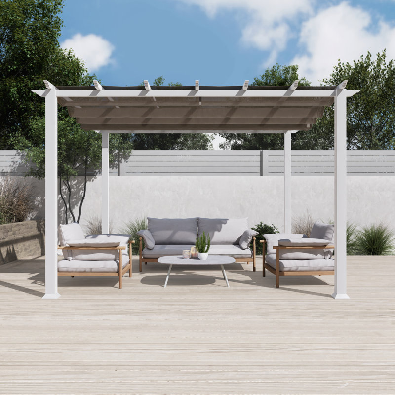 Florence 11' x 16' White Aluminum Pergola with Cocoa Canopy