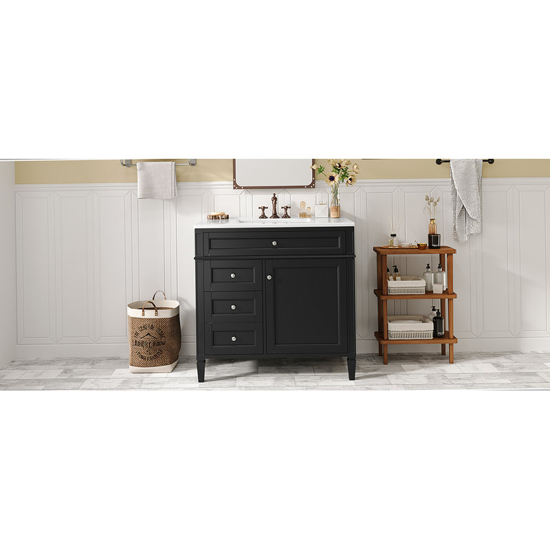 Meuble-lavabo 36 po avec lavabo supérieur, meuble-lavabo moderne avec 2 tiroirs et tiroir escamotable, meuble-lavabo simple