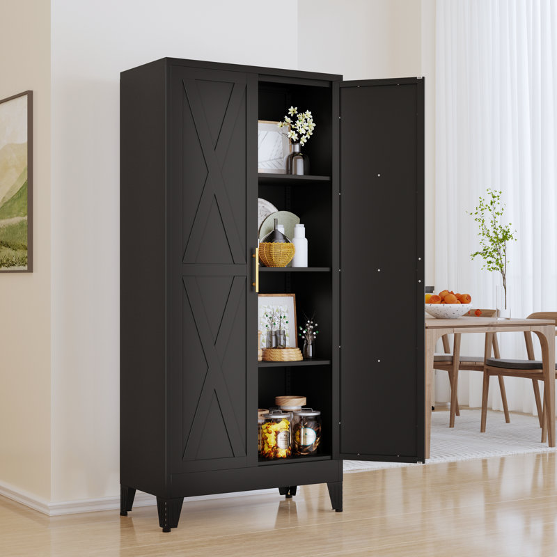 Garde-manger autoportant en métal 61,02 po H avec 3 tablettes réglables, Noir
