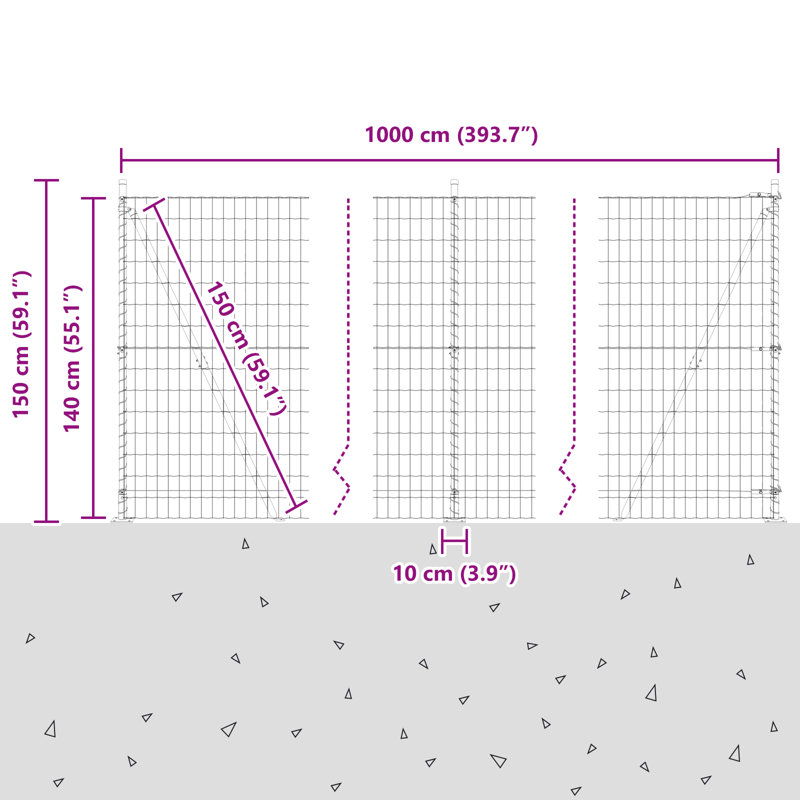 Galvanised Steel Border Fencing, Green, 140 x 1000 x 0.2 cm