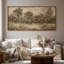 Art mural sur toile encadrée - Paysage de prairie sépia avec des plantes sauvages et des arbres éloignés - 16 po x 24 po, 24 po x 36 po-496989984-496989988