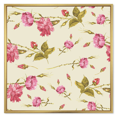Roses rétro et fleurs sauvages sur fond beige - Impression sur toile
