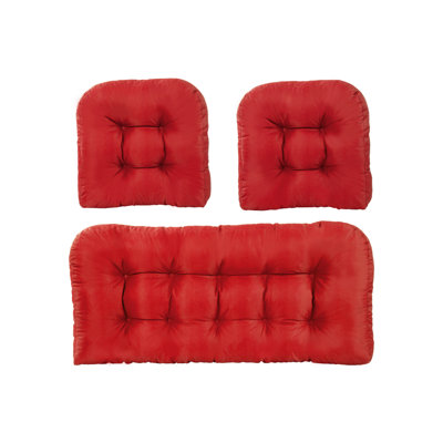 Ensemble de 3 coussins de chaise en osier, coussins d'extérieur imperméables pour meubles de patio, causeuse et coussins de mobilier en osier en forme de U - rouge