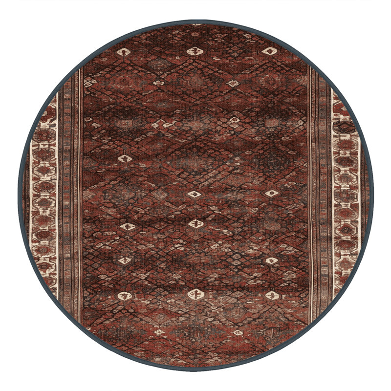 Tapis persan noir lavable à la machine, Rond 7 pi