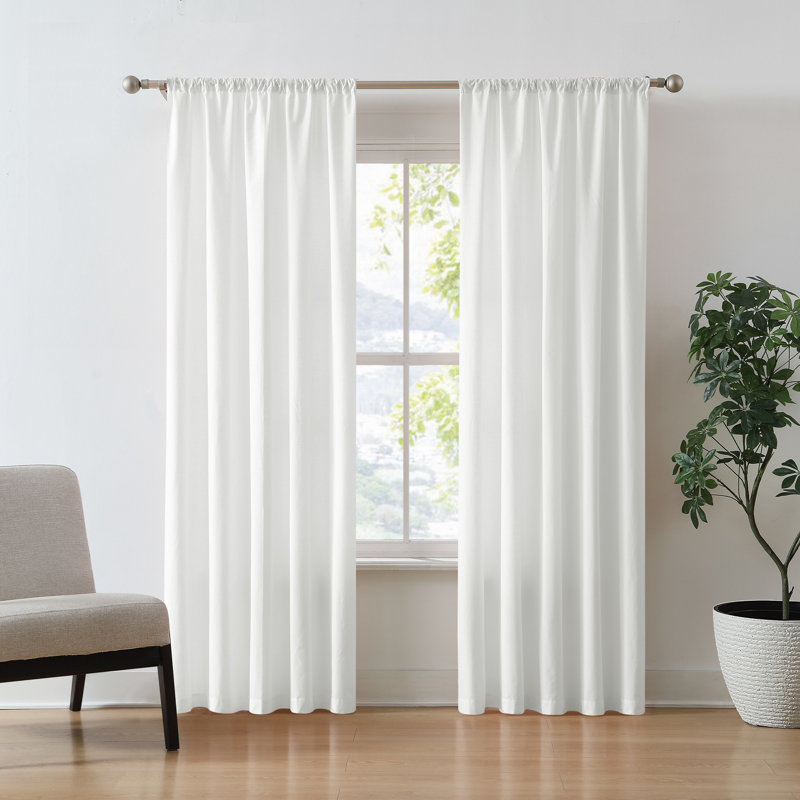 Paire de rideaux en percale de coton Ebern Designs, Blanc / Blanc, L 50 po x L 84 po