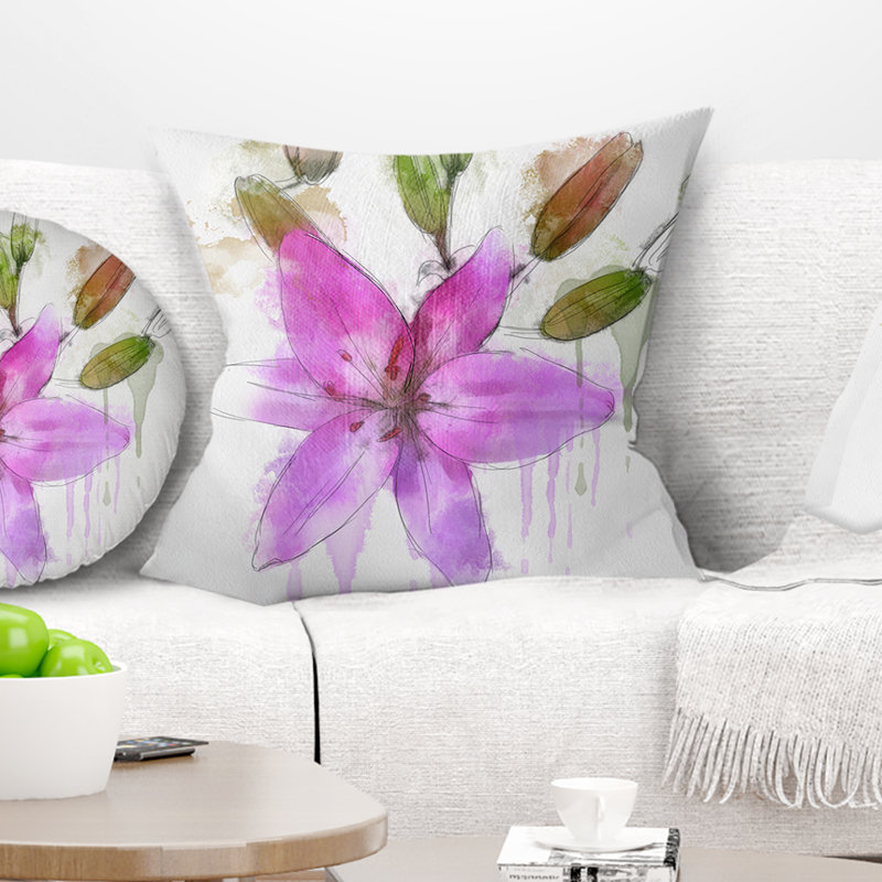 Magnifique floral mauve - coussin à imprimé floral, 16 po x 1 po, Coussin décoratif