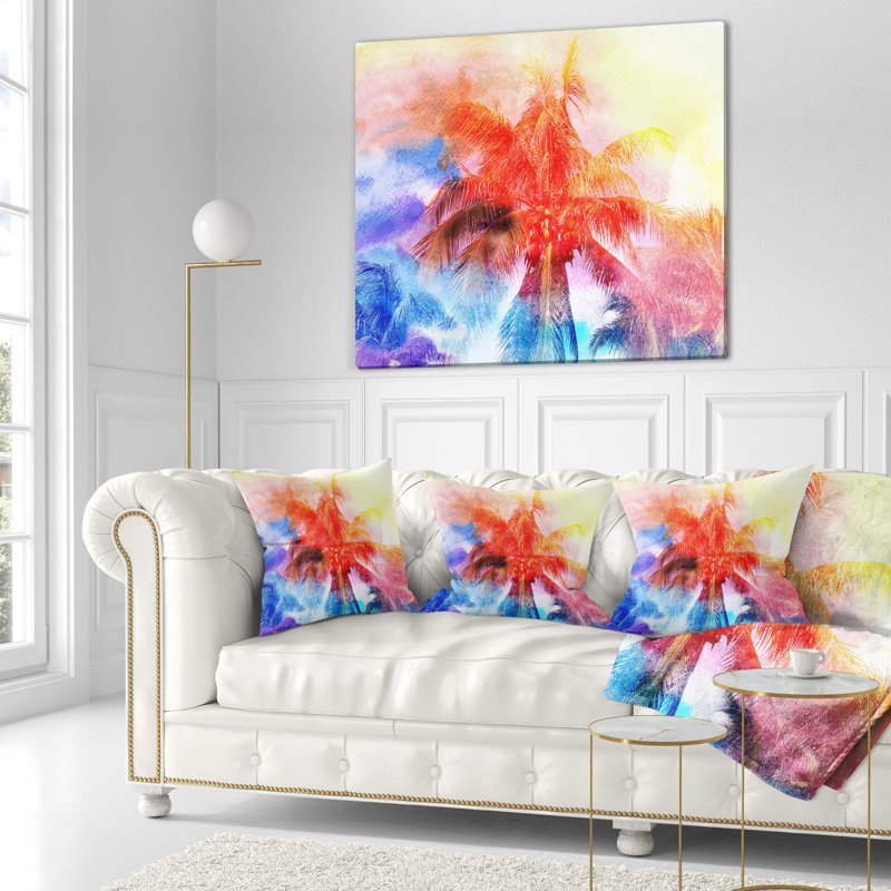 Coussin rétro imprimé aquarelle rouge Palms, 16 po x 1 po, Coussin décoratif